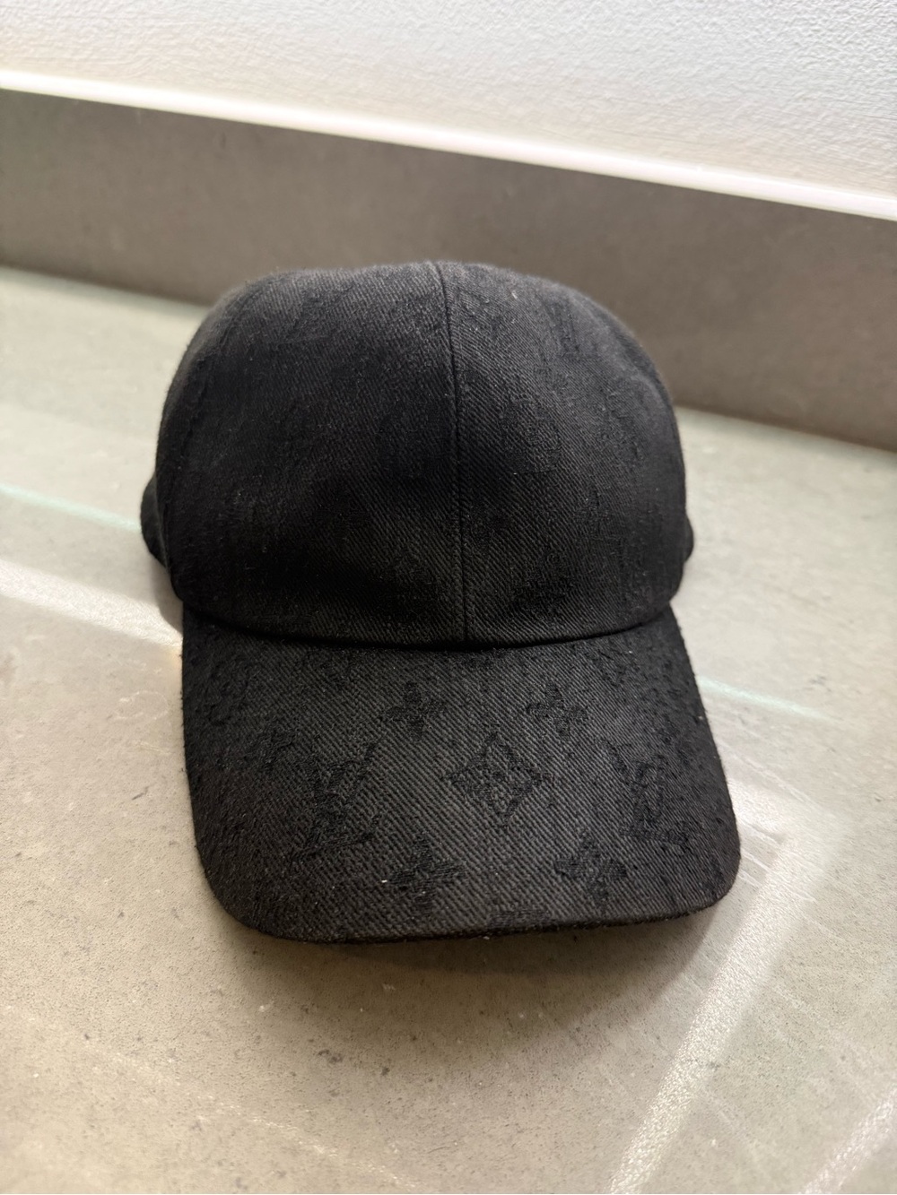 Louis Vuitton Black Monogram Jacquard Baseball Cap Leather Strap Hat